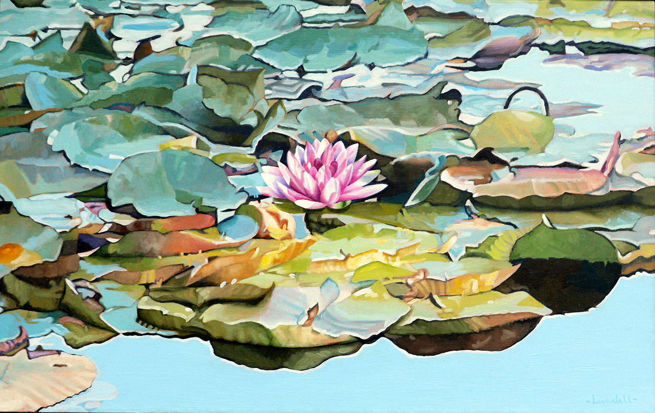 Linda Lundell’s water lilies are among the pieces shown at Gallery 9.