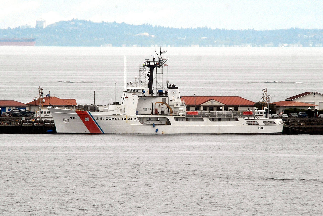 The U.S. Coast Guard cutter Active sits at its dock at Air Station/Sector Field Office Port Angeles on Wednesday. (Keith Thorpe/Peninsula Daily News)