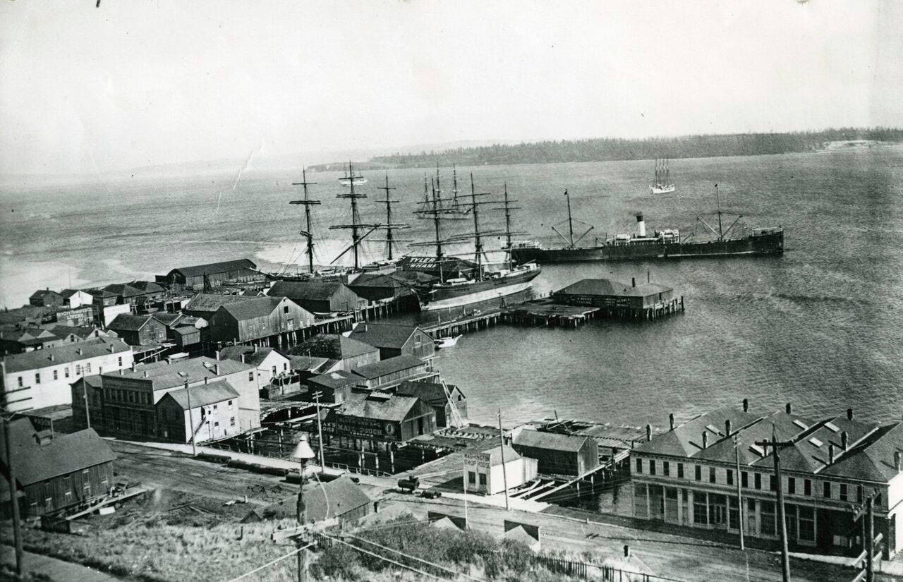 Tyler Street wharf in Port Townsend is shown from above. (Jefferson County Historical Society)