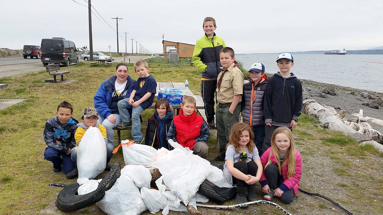 Cub Scouts Pack Nos. 4192 and 4686 helped clean Ediz Hook during the last Washington Coast Cleanup.