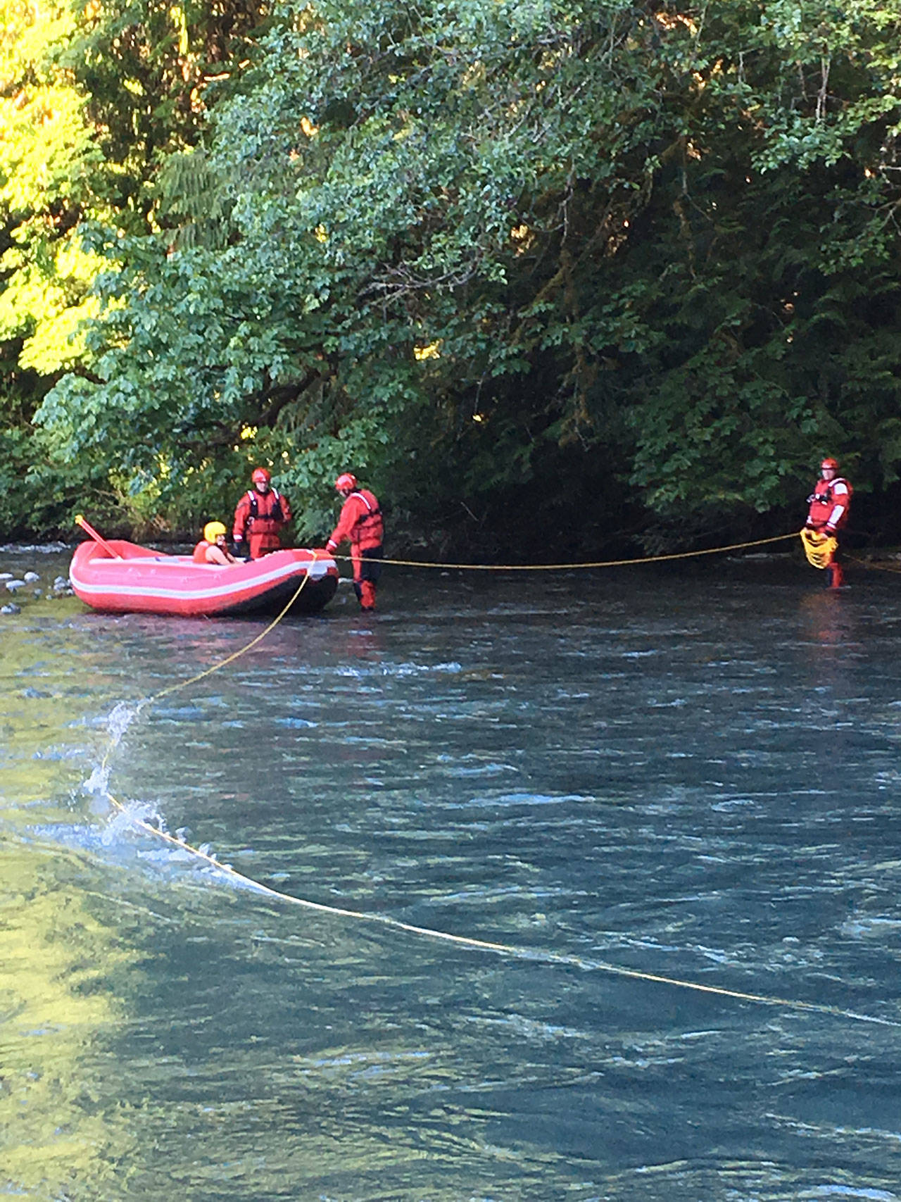 Clallam County Fire District No. 3 firefighters helped a 14-year-old boy across the Dungeness River on Saturday.