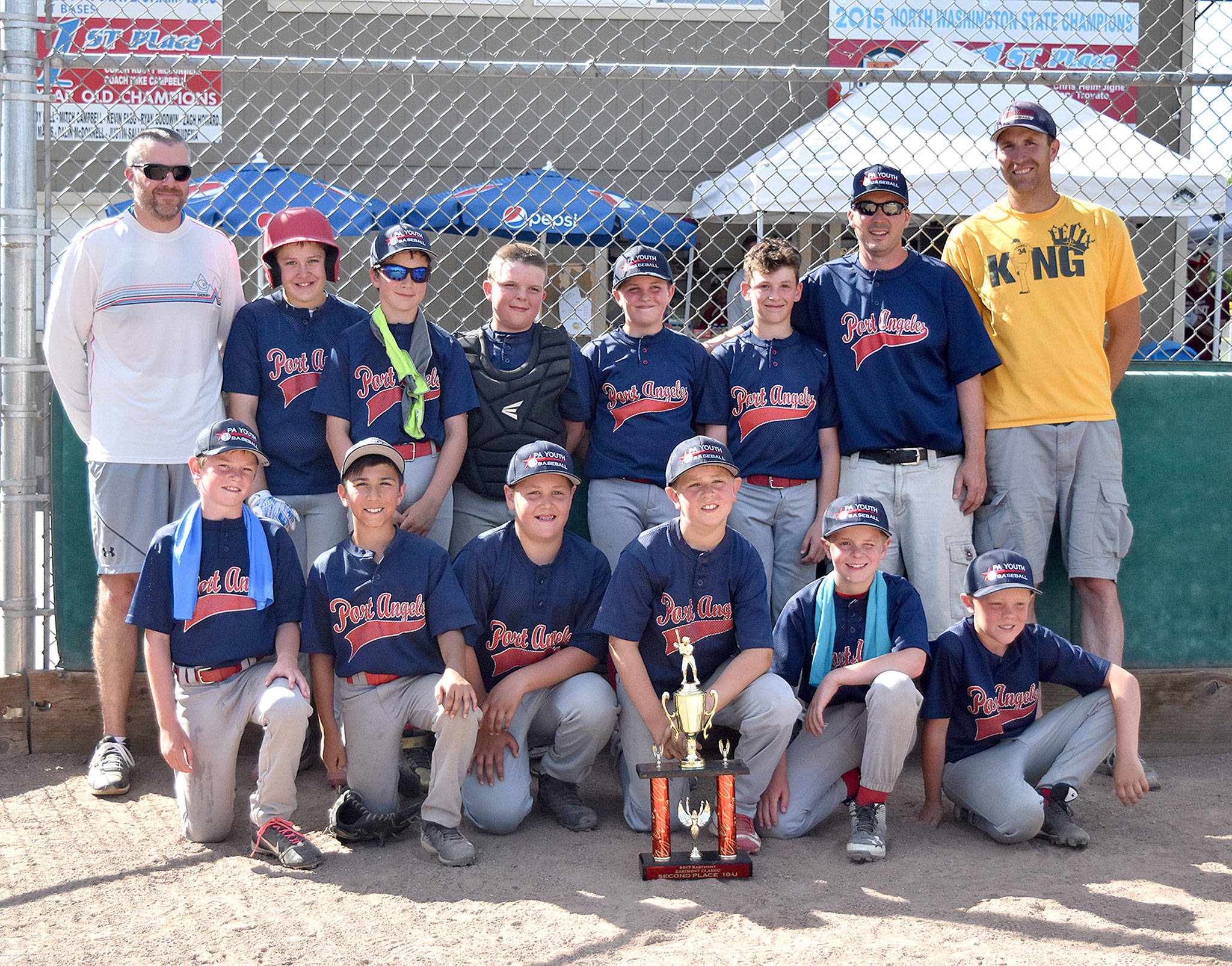 Port Angeles Youth Baseball&rsquo;s 10U team fell to Mount Vernon in the championship game, taking second place at the Eastmont Classic Youth Baseball Tournament in Wenatchee this past weekend. Port Angeles Youth went 3-1, earning the top seed going into the championship game. Back row, from left, are assistant coach Sean Worthington, Cole Johnson, Rylan Politika, Brady Rudd, Blake Sohlberg, Cole Beeman, Manager Joe Politika and assistant coach Wes Beeman. Front row, from left are Luke Flodstrom, Phoenix Flores, Joseph Ritchie, Jordan Shumway, Austin Worthington and Hunter Stratford. Team members not pictured: Josiah Gooding, Alex Angevine and assistant coach Jason Gooding.