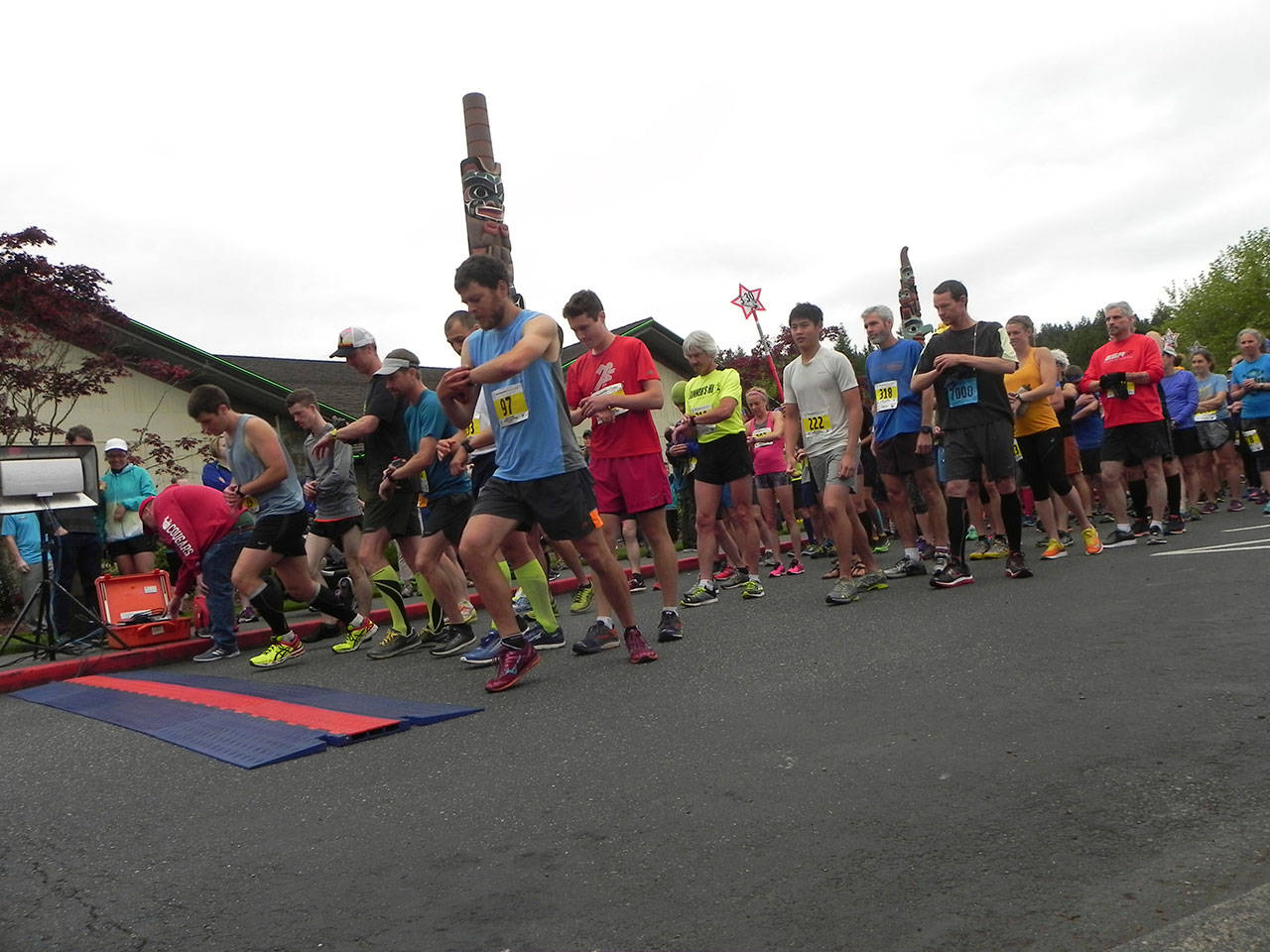 Hundreds of runners start the North Olympic Discovery Marathon at 7 Cedars Casino in Blyn on Saturday morning. They started at 7:30 a.m. and headed for a finish in downtown Port Angeles. (Mark Swanson/Peninsula Daily News)