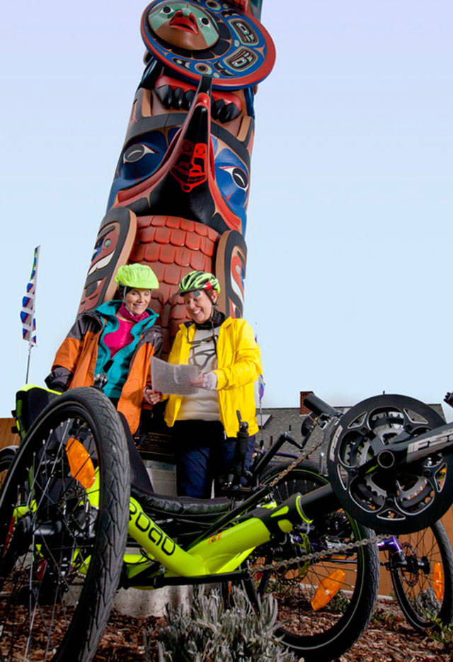 Ben’s Bikes shop in Sequim is sponsoring the second Jamestown S’Klallam Totem Tour Annual Recumbent Ride on Saturday and Sunday. Locals and tourists can follow the totem poles around the city to the Jamestown S’Klallam Tribe campus in Blyn. Many of the poles are accessible from the Olympic Discovery Trail.