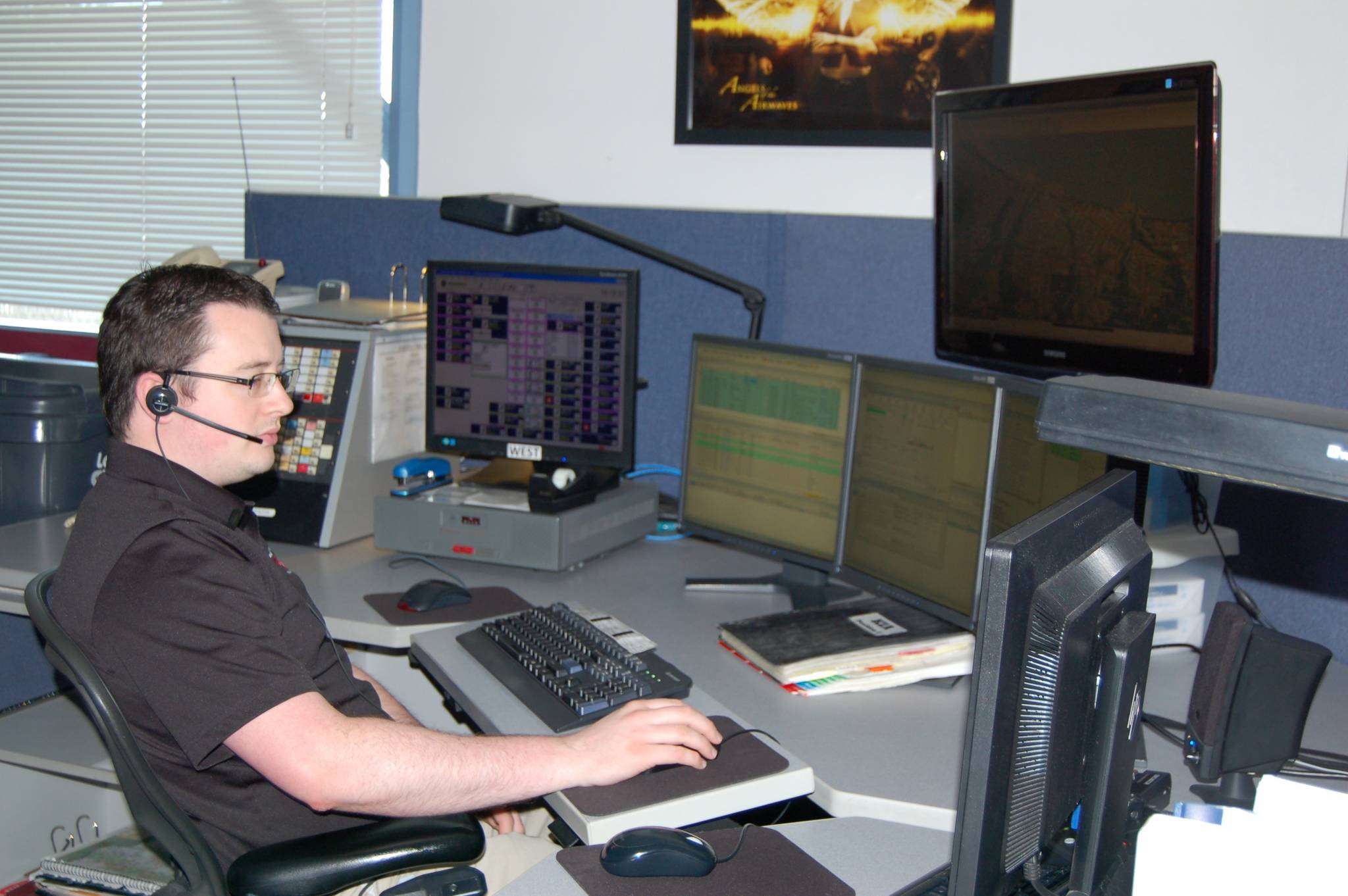 Kyle Wagner, a PenCom Communications officer receives and dispatches calls from the Port Angeles office at 321 E. Fifth St. (Erin Hawkins/Olympic Peninsula News Group)