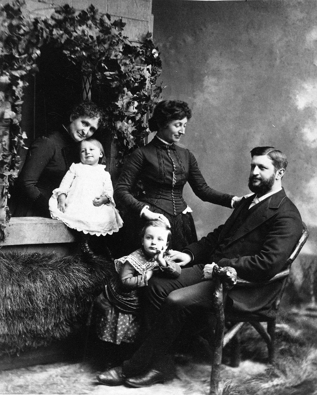 The Beecher family’s portrait, taken in 1885. In the back, from left, are Mary Hadley Fletcher holding Mary Eunice Beecher and Harriet Foster Beecher. In the front, from left, are Henry Ward Beecher II and Capt. Herbert Foote Beecher. (Jefferson County Historical Society)