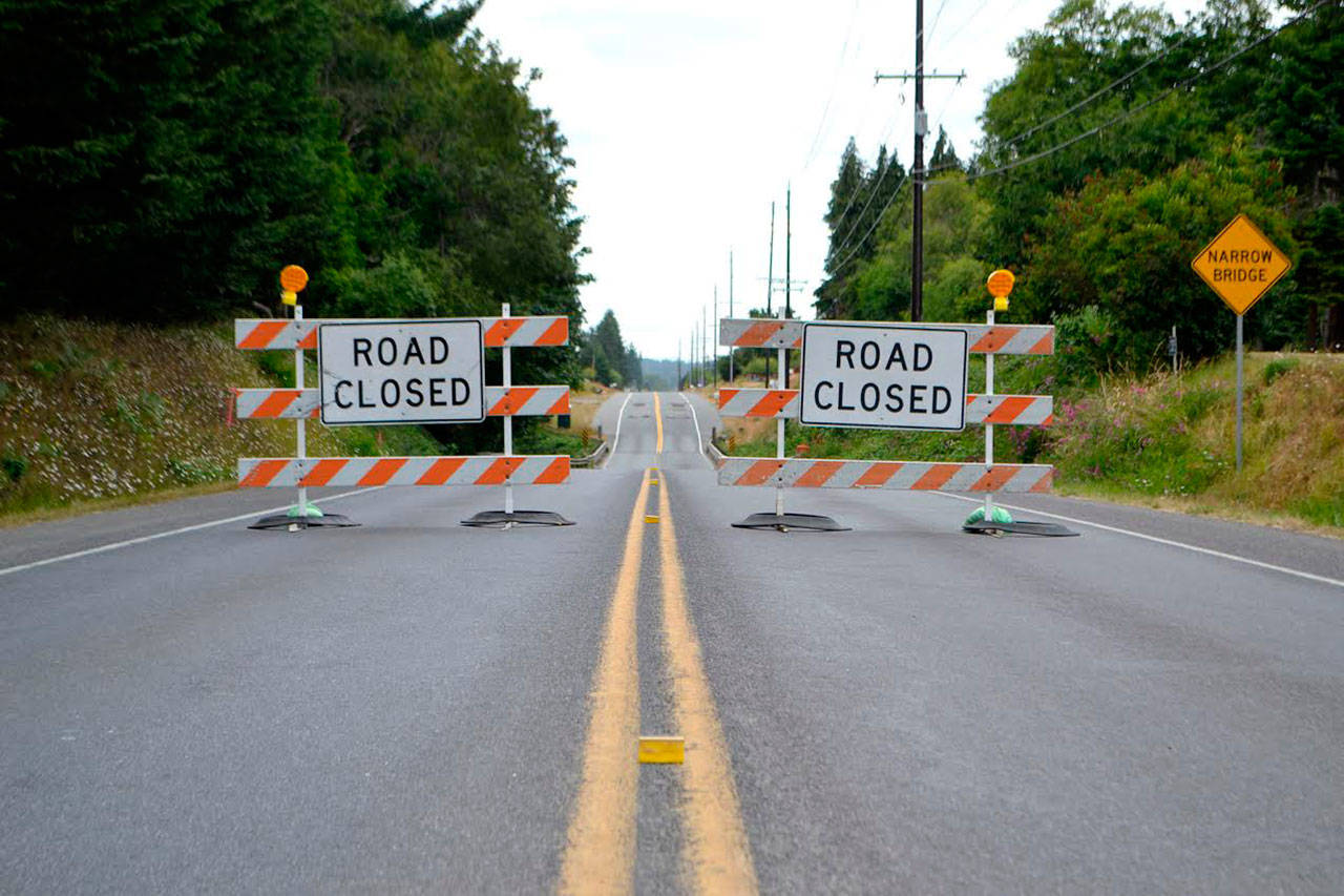 McDonald Creek Bridge officially closed Monday morning and will remain closed for reconstruction for an estimated eight to nine months. Clallam County Road Department officials said they will try to post updates of the bridge’s progress to the Clallam County website. (Matthew Nash/Olympic Peninsula News Group)
