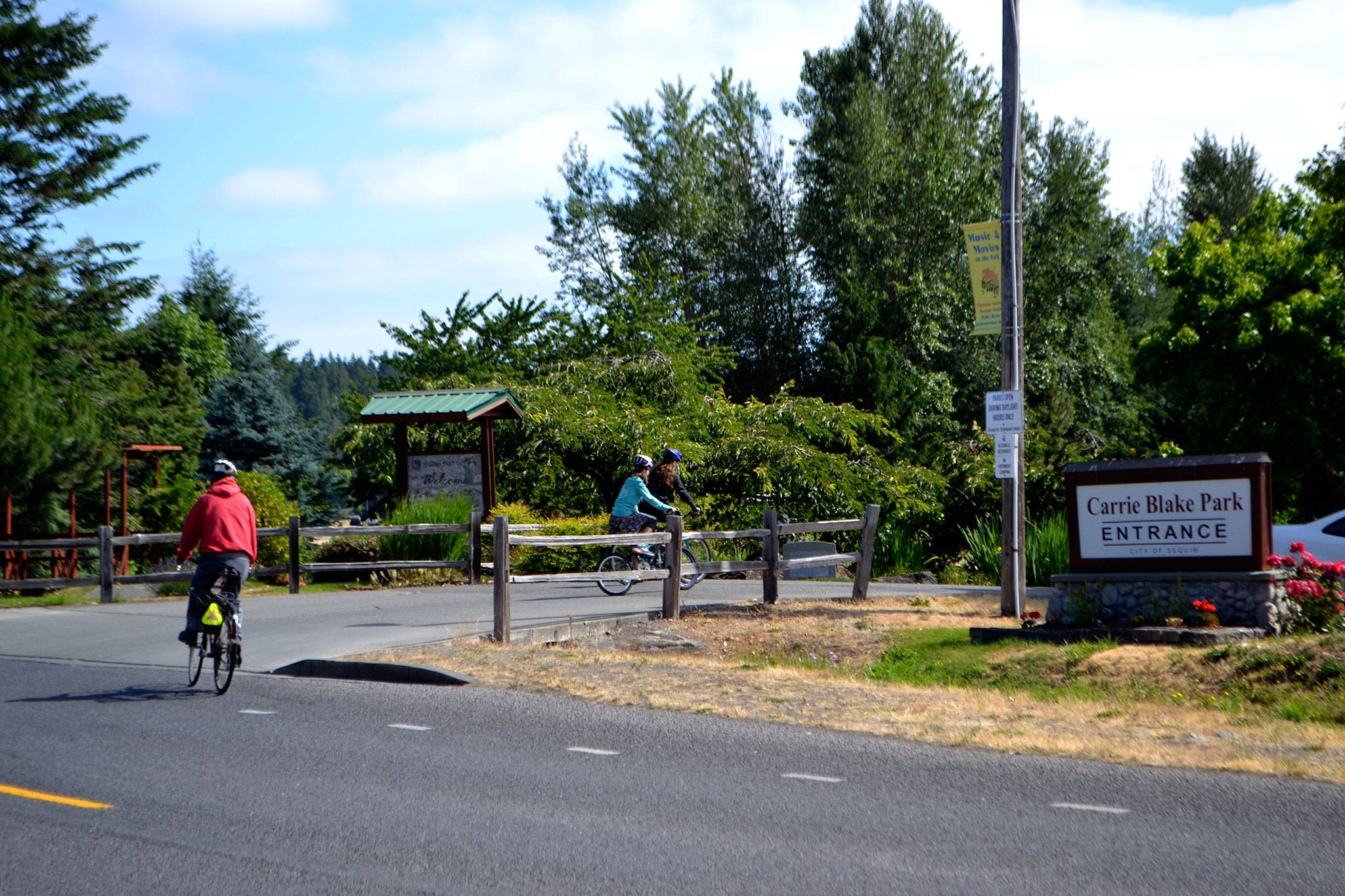 Visitors to Carrie Blake Park off North Blake Avenue in Sequim will soon enter the park through a new gateway. Construction crews break ground in August to realign the entrance between the Sequim Skate Park and Trinity United Methodist Church. (Matthew Nash/Olympic Peninsula News Group)