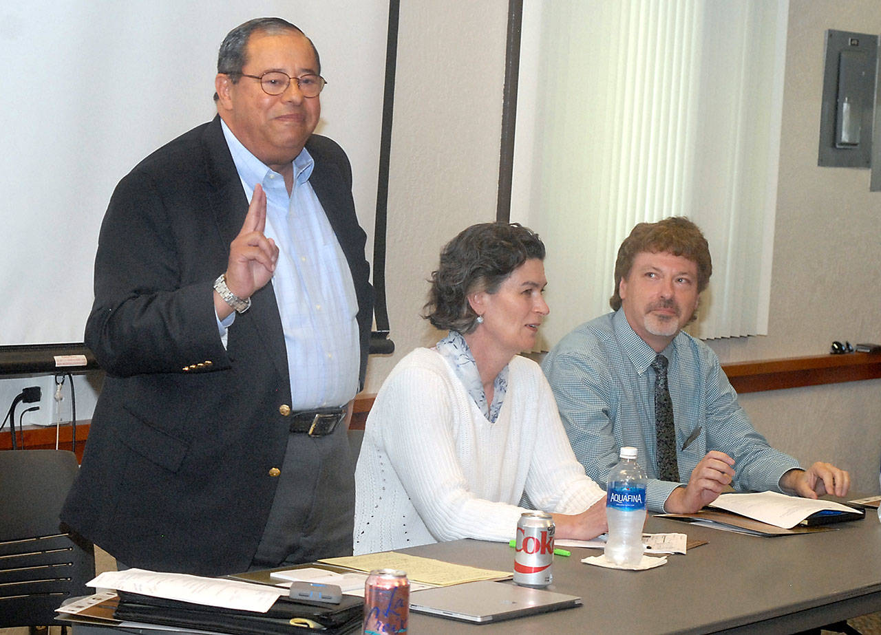 Herb Baez, Elizabeth Court and Jack Huls spoke at a luncheon meeting Friday during a Seattle Metropolitan Chamber of Commerce tour of Clallam, Jefferson and Kitsap counties. (Keith Thorpe/Peninsula Daily News)