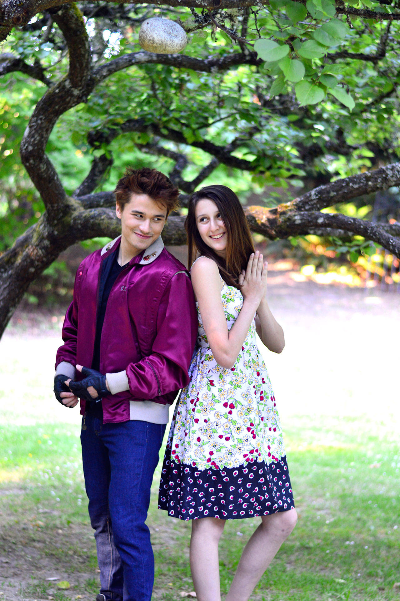 Ryan Chen and Madelynne Jones are Borachio and Margaret in the Shakespeare in the Woods production of “Much Ado about Nothing,” playing each weekend beginning today through Sunday, Aug. 6 in the park outside the Port Angeles Fine Arts Center. (Diane Urbani de la Paz/for Peninsula Daily News)