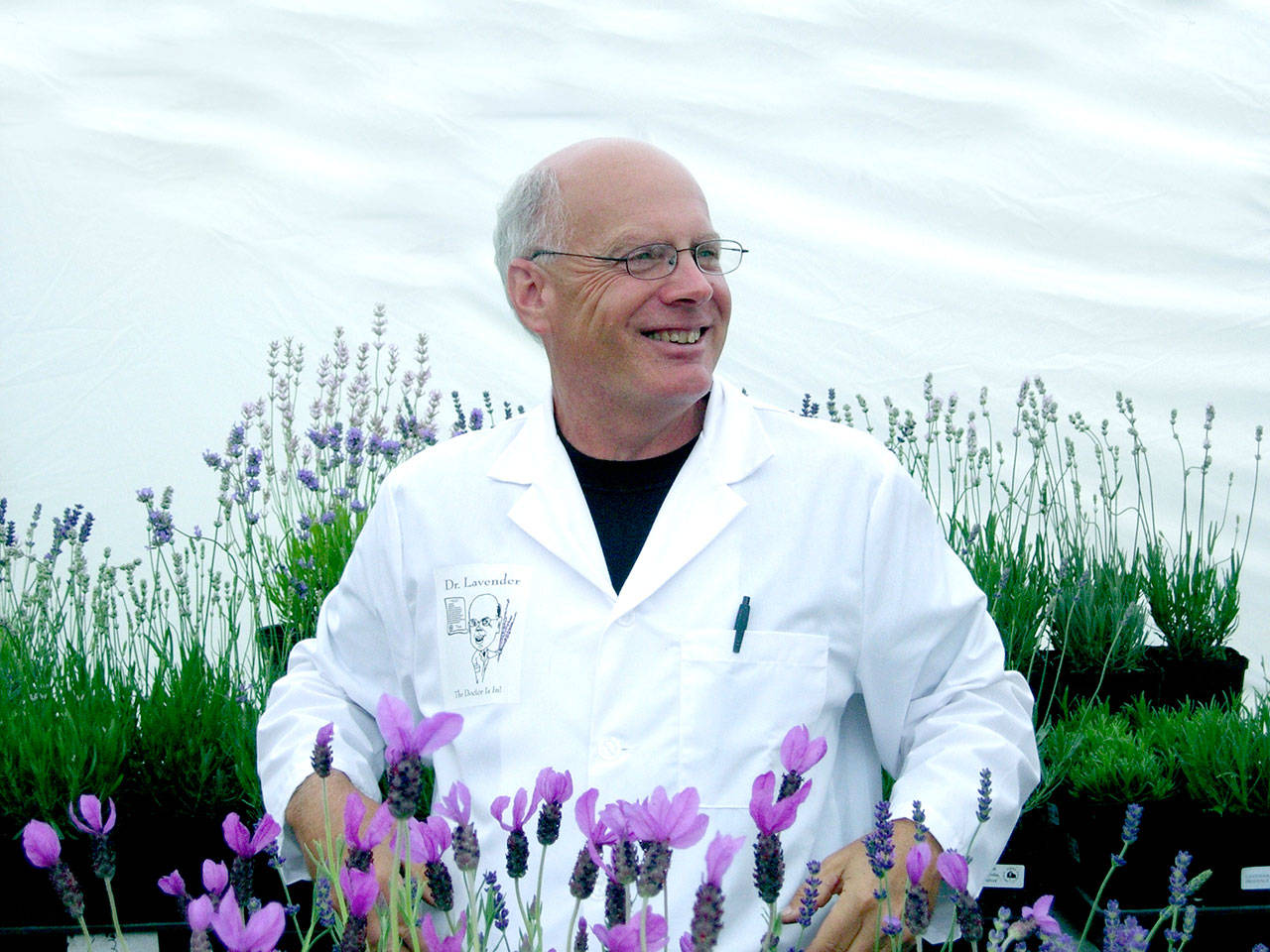 Paul Jendrucko, aka Dr. Lavender, poses for a portrait among the blooms. (Mary Jendrucko)