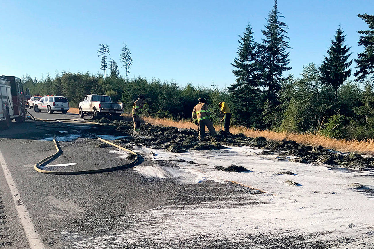 Hay in truck catches fire on Highway 104