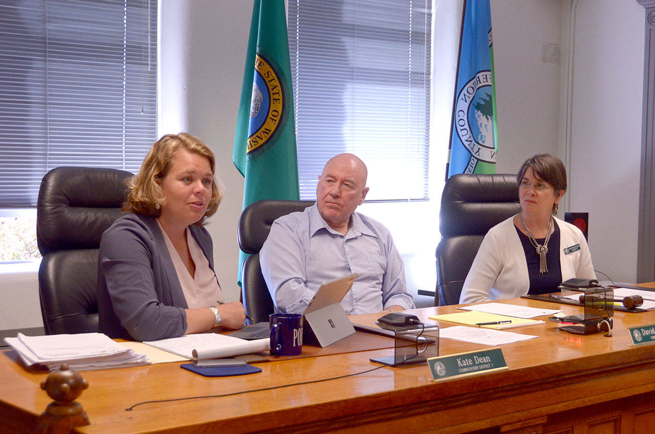 Jefferson County Commissioners Kate Dean, David Sullivan and Kathleen Kler approved a ballot measure for a housing levy that will appear on the ballot in November for a final vote. (Cydney McFarland/Peninsula Daily News)