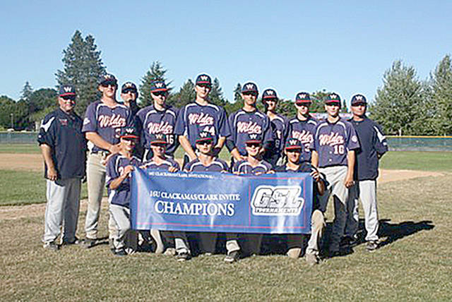 Wilder Junior closed out the summer baseball season with a victory in the 16U bracket at the Clark-Clackamas Invitational. Team members and coaches are, back row from left, coach Kevin Miller, Brody Merritt, coach Rob Merritt, Tanner Lunt, Lucas Jarnagin, Ethan Flodstrom, Seth Mann, Milo Whitman, Timmy Adams and coach Tim Adams. Bottom row, Isaiah Getchell, Michael Grubb, Slater Bradley, Nathan Miller and Tyler Bowen.