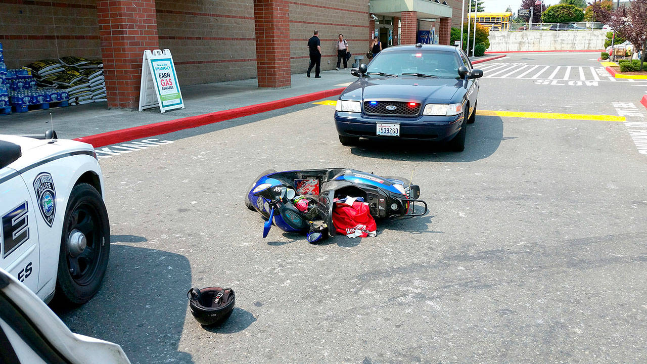 The driver of a moped was arrested Wednesday after leading police on a 20 mph chase through Port Angeles. (Port Angeles Police Department)