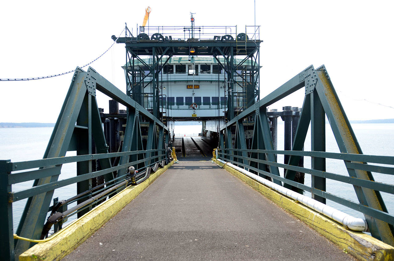 The Salish, one of the ferries on the Keystone Ferry line between Whidbey Island and Port Townsend, will be out of service for the foreseeable future, leaving only one ferry in service during one of the busiest summer weekends. (Cydney McFarland/Peninsula Daily News)