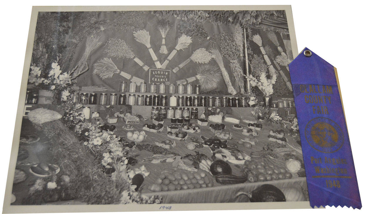 Sequim Prairie Grange is an active participant in the Clallam County Fair and has won numerous ribbons for its displays, including this one from 1948. Photo courtesy of Sequim Prairie Grange