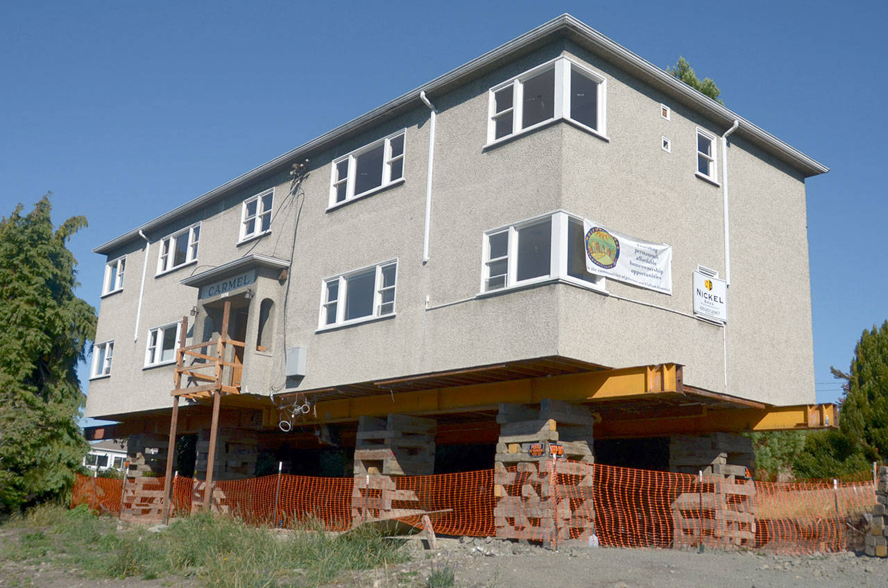 Members of the Jefferson County GOP have filed a complaint with the city over the lack of progress and current conditions of the Cherry Street apartment complex, which was barged in from Victoria in May. (Cydney McFarland/Peninsula Daily News)