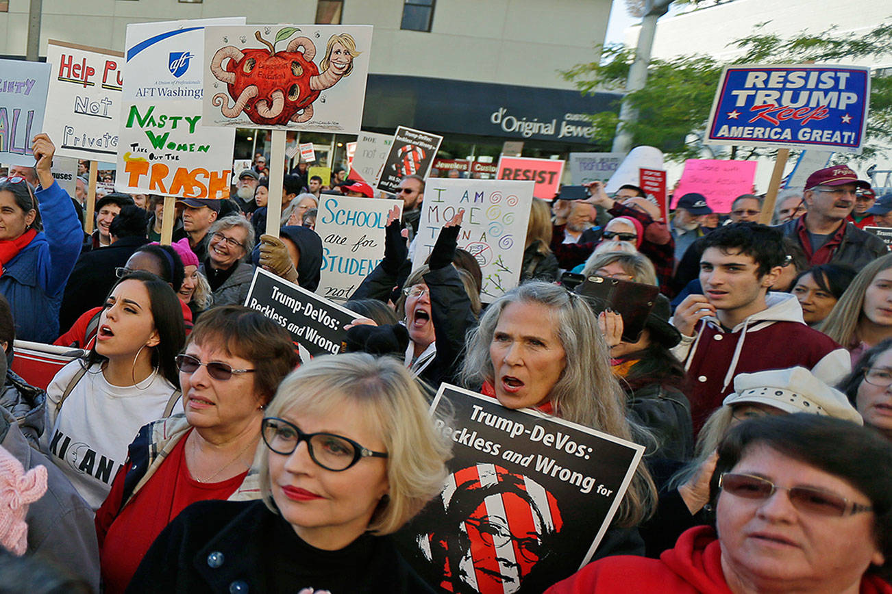 Betsy DeVos fundraising talk draws hundreds of protesters