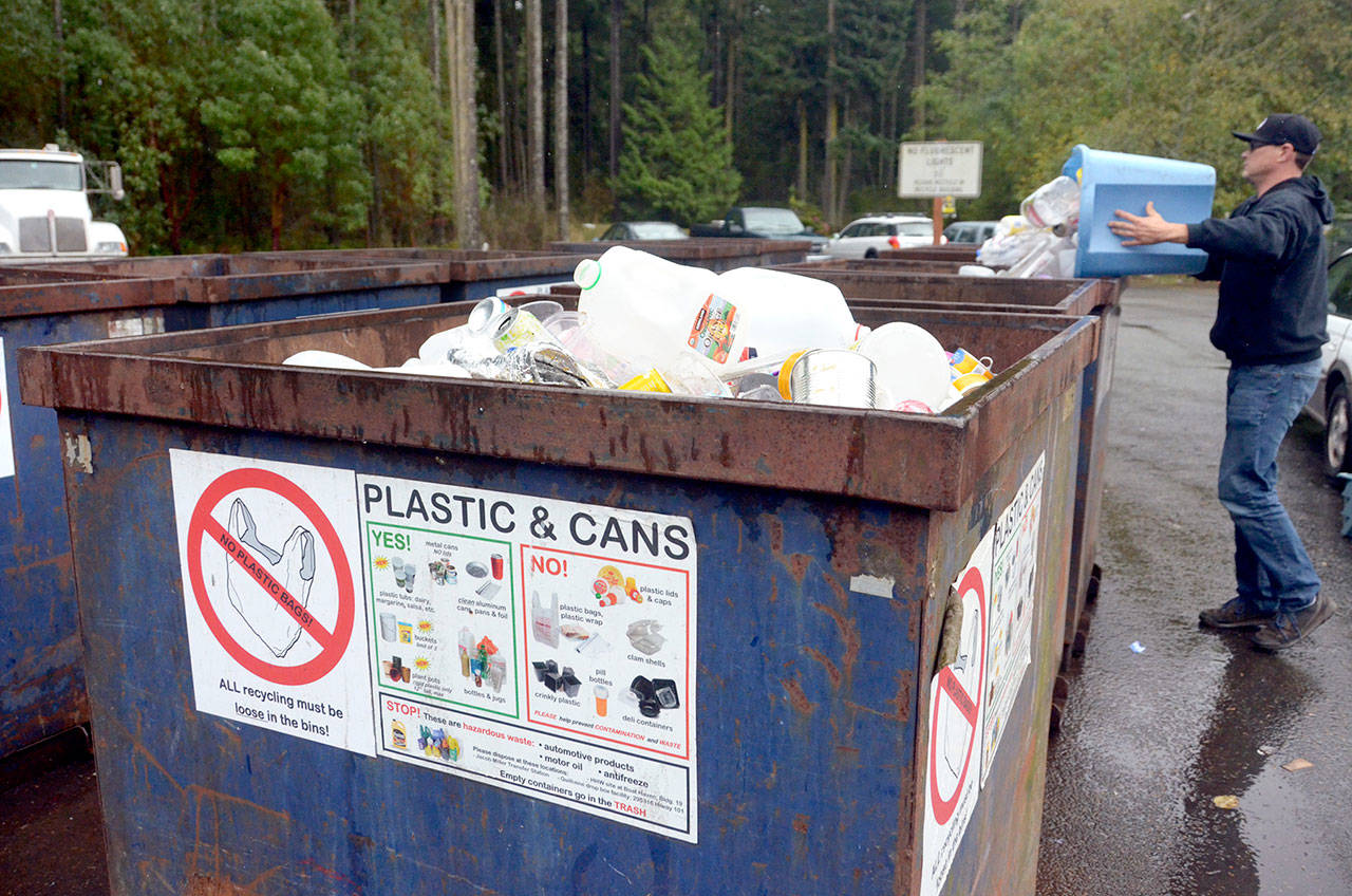 Jefferson and Clallam counties don’t expect any issues with recycling despite China’s recent block on post-consumer plastic and paper waste products from the U.S. (Cydney McFarland/Peninsula Daily News)