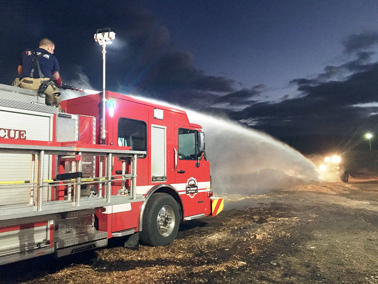 East Jefferson Fire-Rescue was called to assist in fighting a smoldering wood chip fire at the Port Townsend Paper Co. on Wednesday night. (East Jefferson Fire-Rescue)