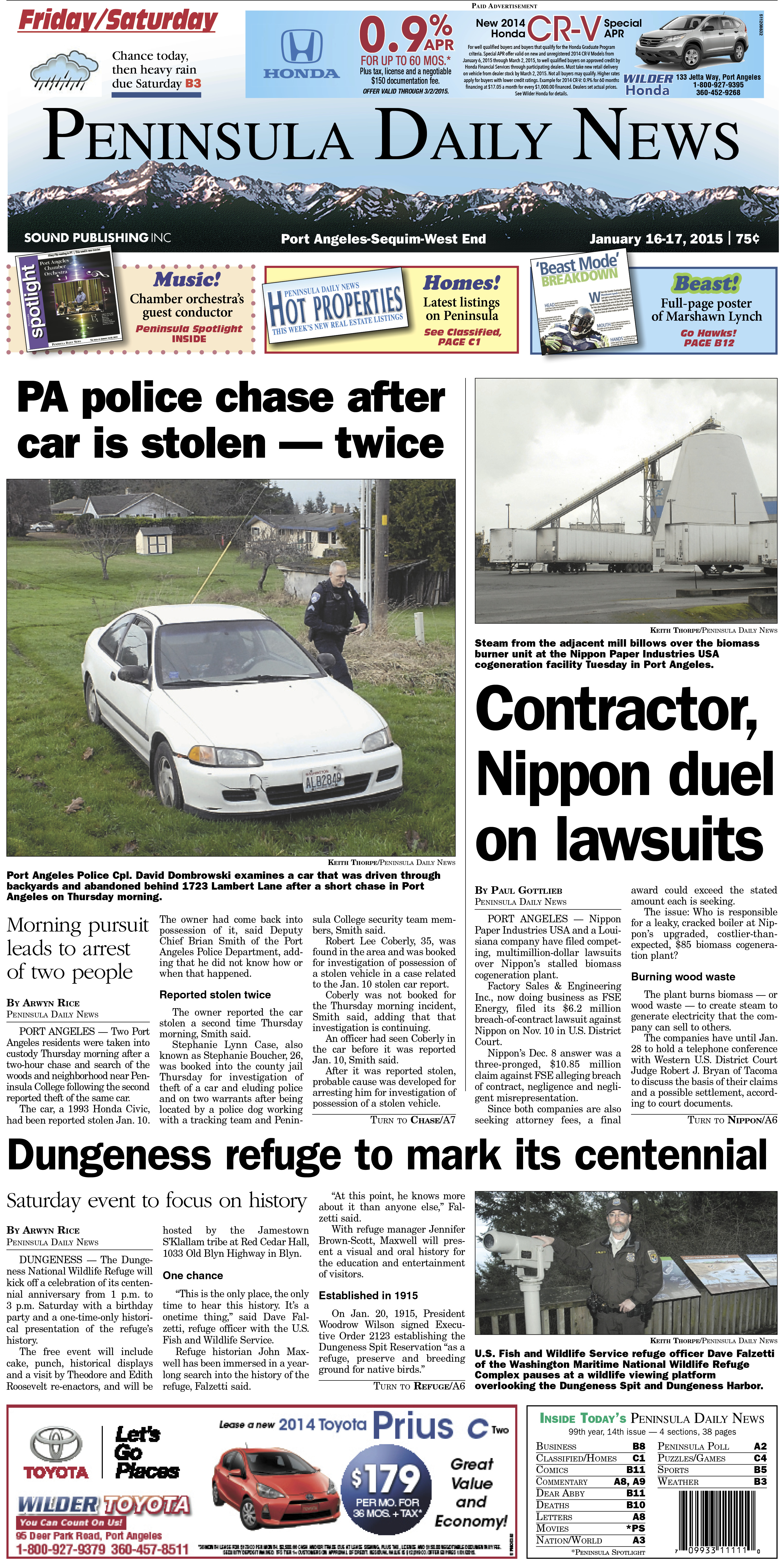 Here is today's front page for our  readers in Clallam counties — news tailored to your community. There's more inside that isn't online! ()
