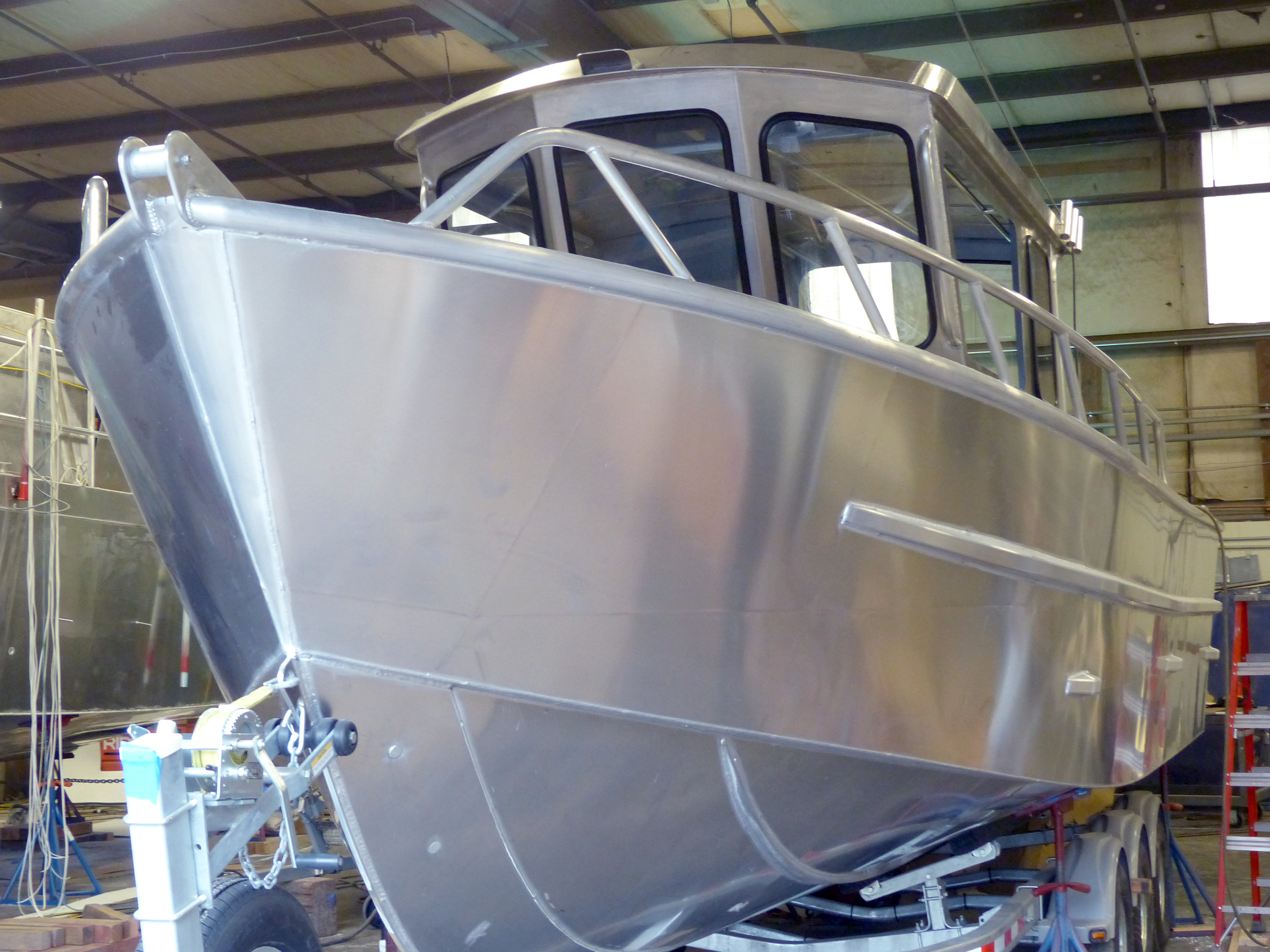 The 28-foot aluminum boat under construction at Lee Shore Boats in Port Angeles that will run fishing trips out of Crescent City