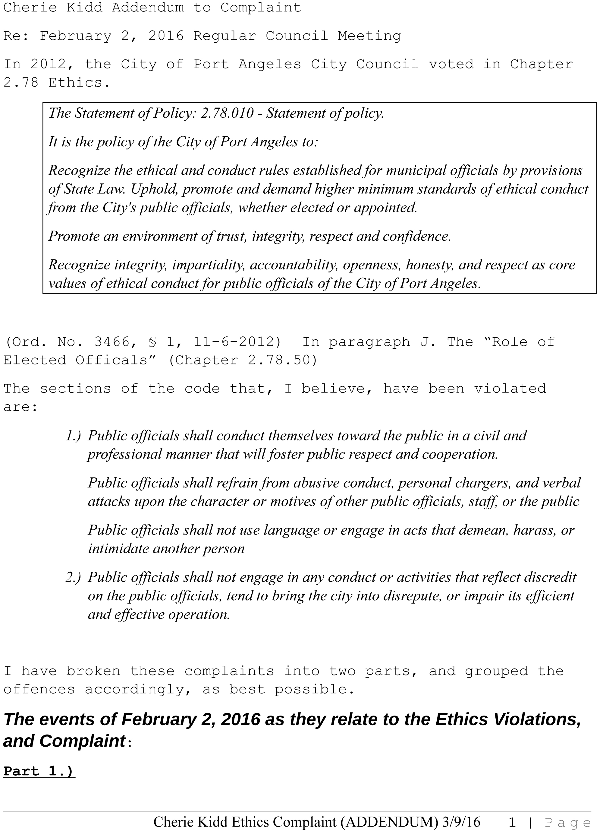 Port Angeles resident Marolee Smith filed this revised