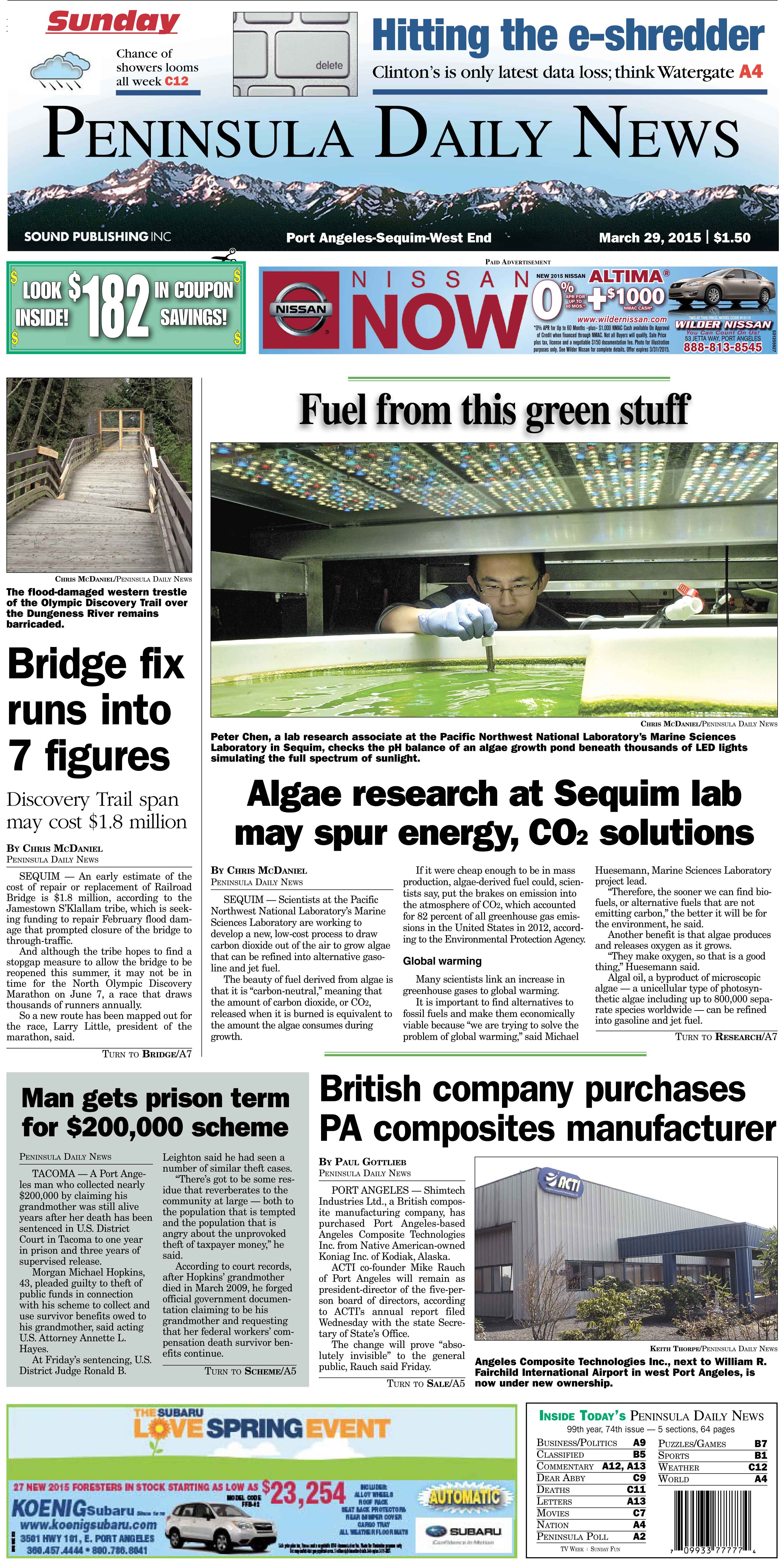 Today's front page for Clallam County. There's more inside that isn't online! ()