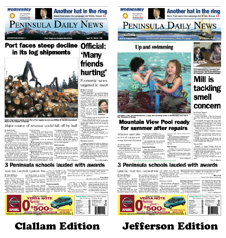 Today's front pages tailored for the PDN's Clallam and Jefferson editions. There's more inside each one that isn't online! ()