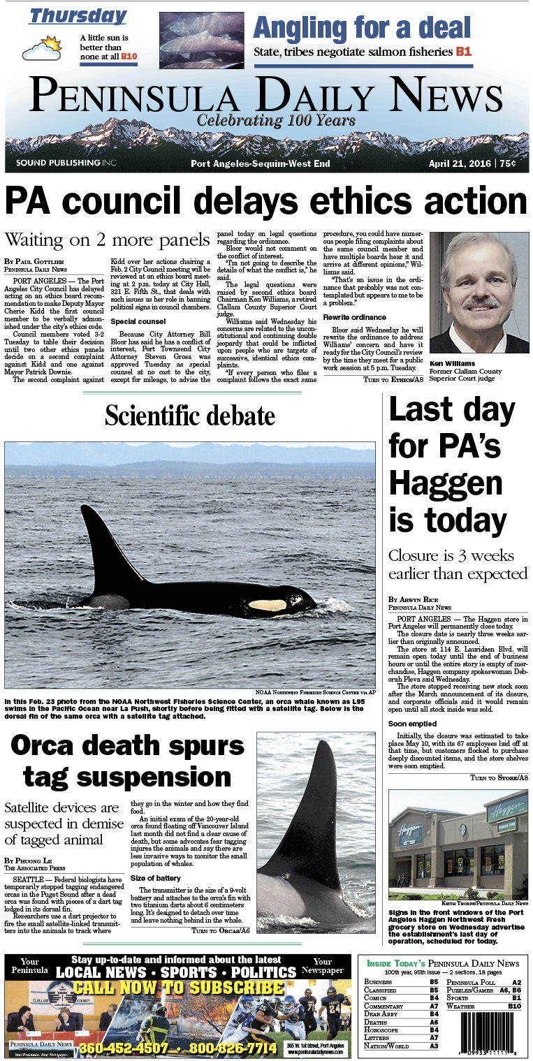 Today's front page tailored for the PDN's readers in Clallam County. There's more inside that isn't online! ()