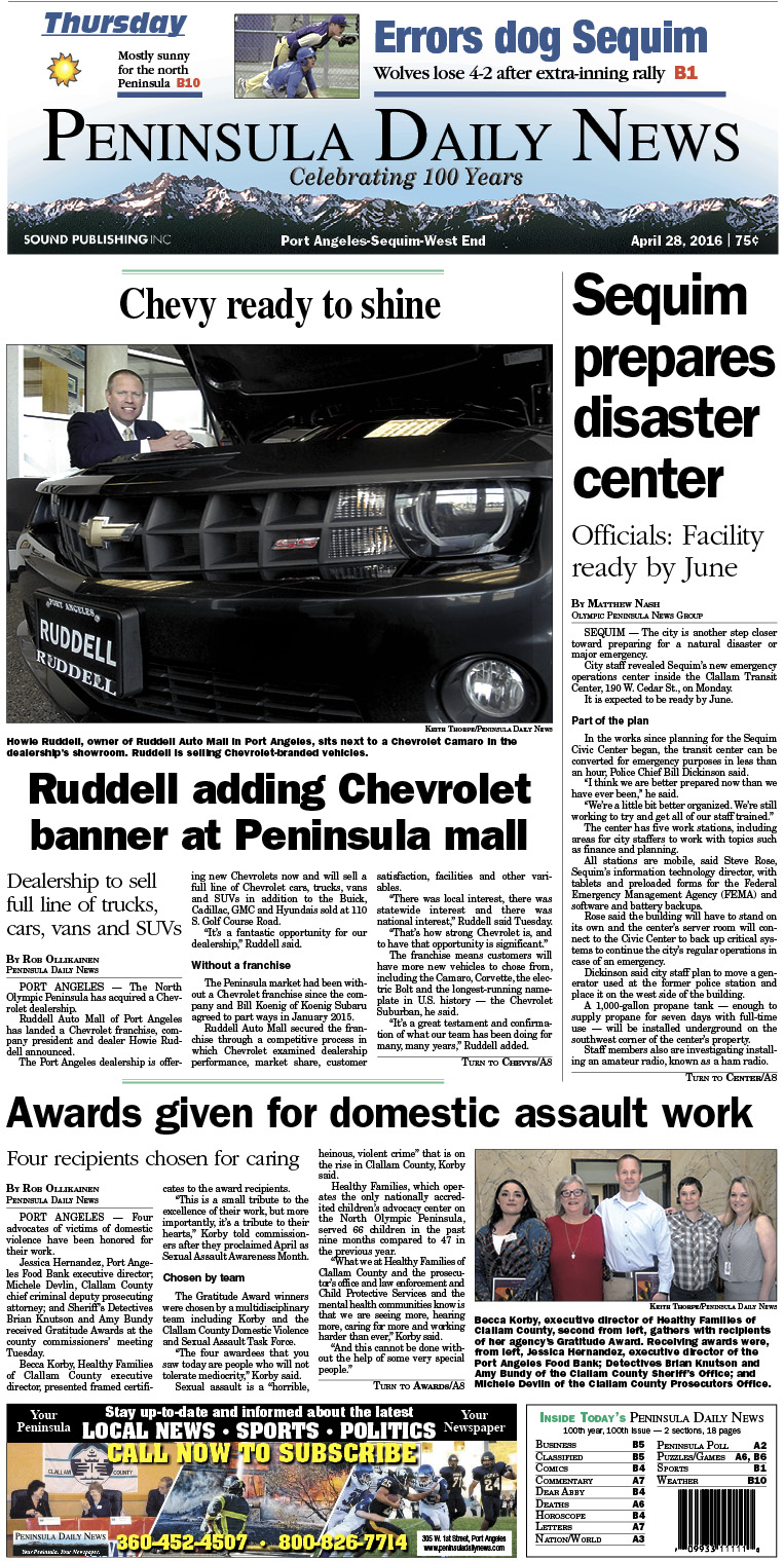 Today's front page tailored for the PDN's readers in Clallam County. There's more inside that isn't online! ()