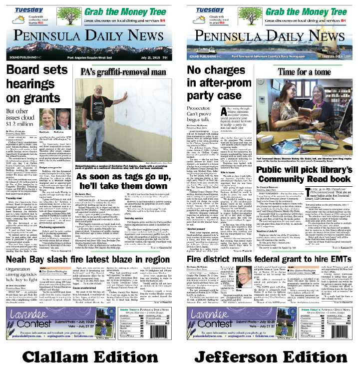 Today's front pages tailored for the PDN's readers in Clallam and Jefferson counties. There's more inside that isn't online!