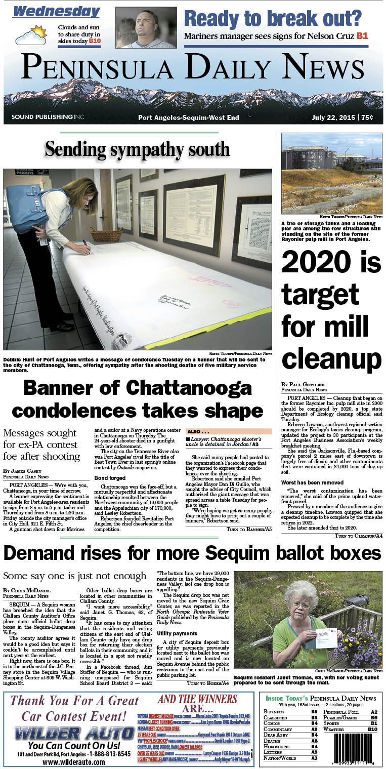Today's front page tailored for the PDN's readers in Clallam County. There's more inside that isn't online!