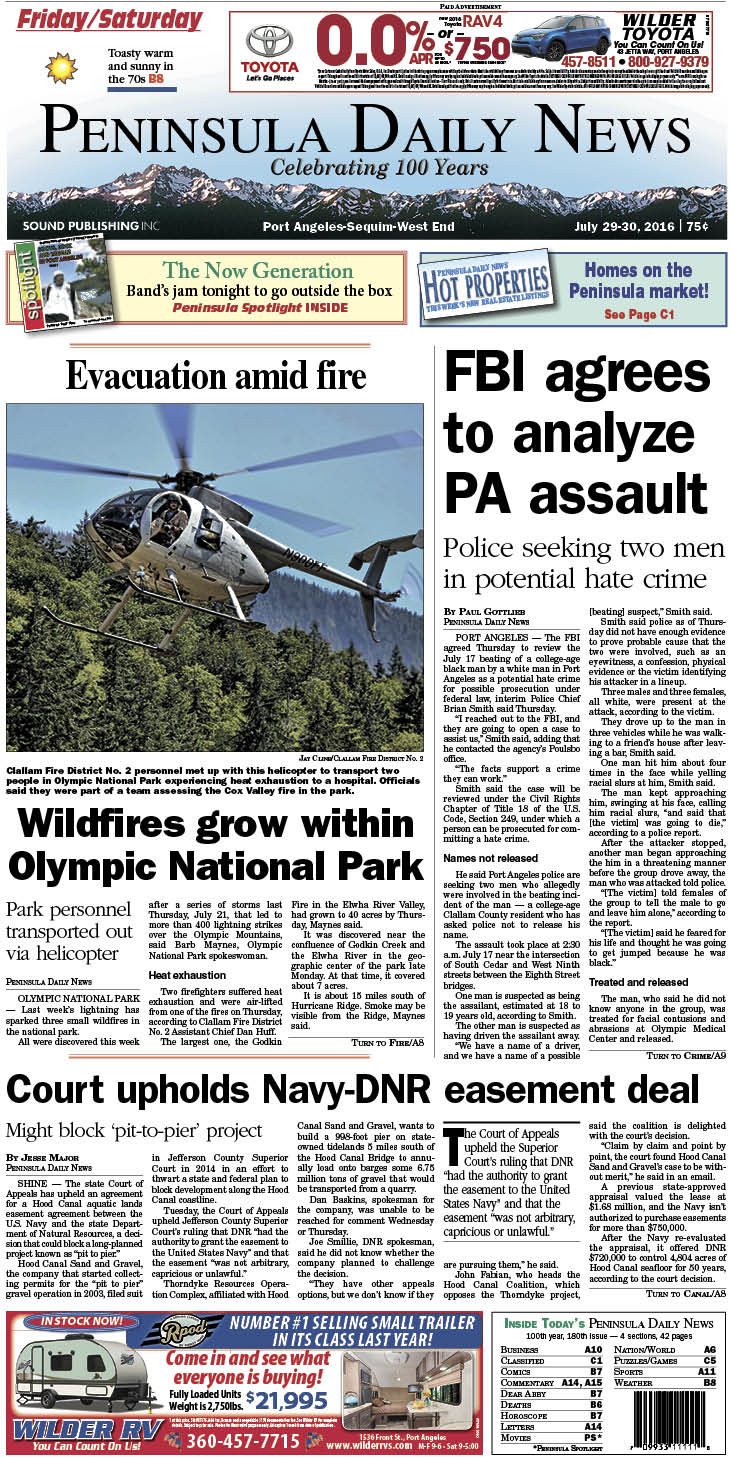 Today's front page tailored for the PDN's readers in Clallam County. There's more inside that isn't online! ()