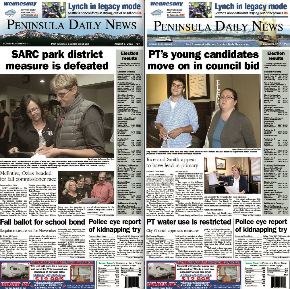 Today's front pages tailored for the PDN's readers in Clallam and Jefferson counties. There's more inside that isn't online!