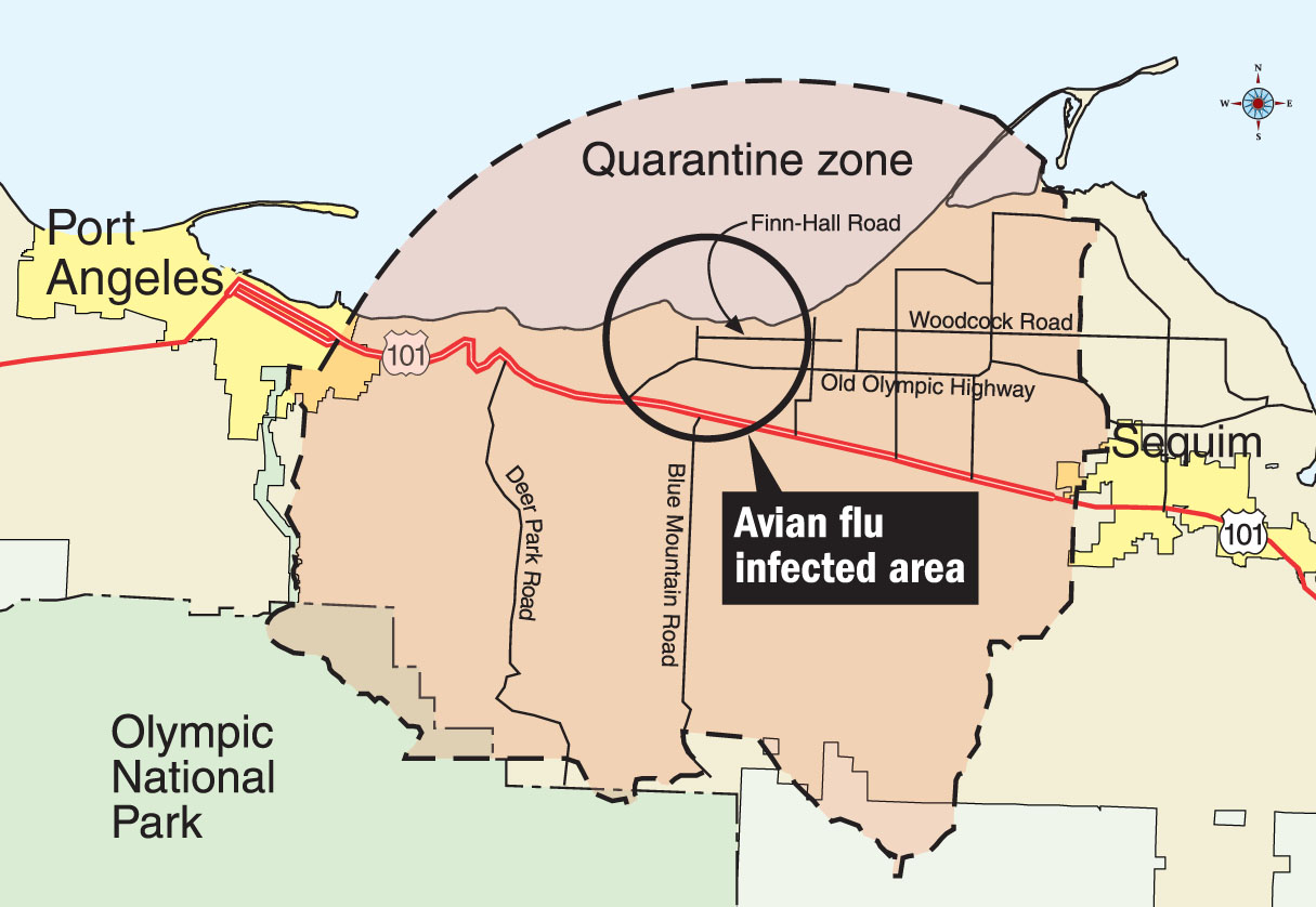 The quarantine zone in place for avian flu in Clallam County. (Keith Thorpe/Peninsula Daily News)
