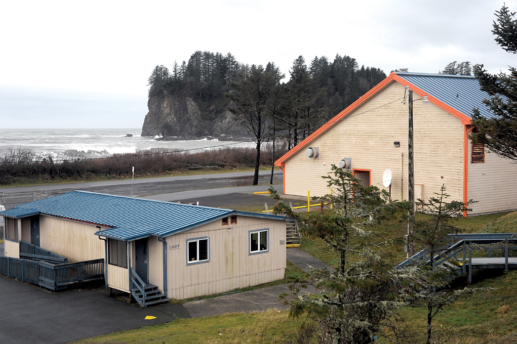 The Quileute tribe is seeking funding for a new school building away from First Beach in La Push. The existing school site is directly in the path of possible tsunamis or flooding from the Quillayute River. (Lonnie Archibald/for Peninsula Daily News)