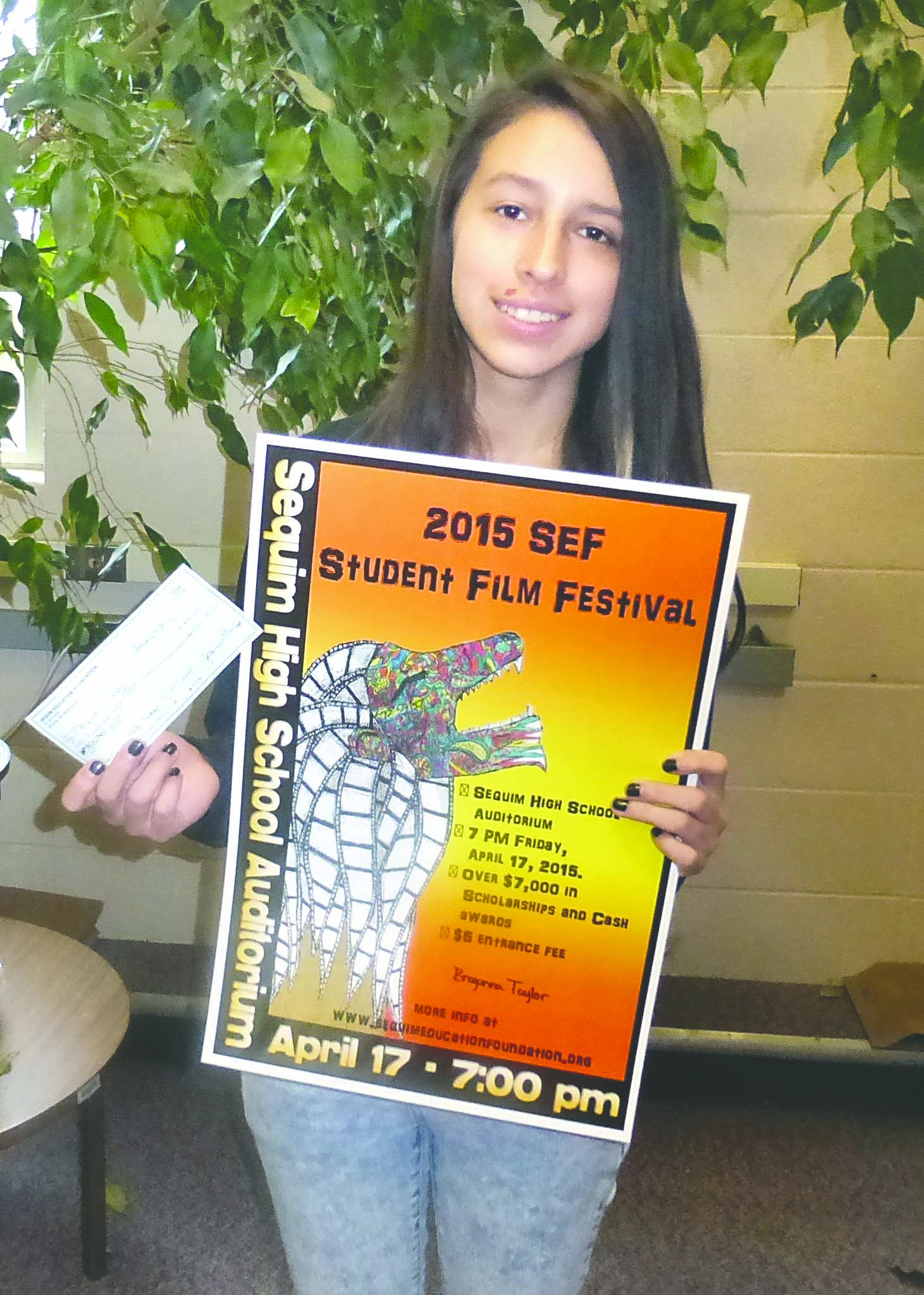 Sequim High School freshman Breyanna Taylor recently was awarded a $100 cash prize for her entry in the 2015 Sequim Education Foundation Film Festival Poster Contest. ()