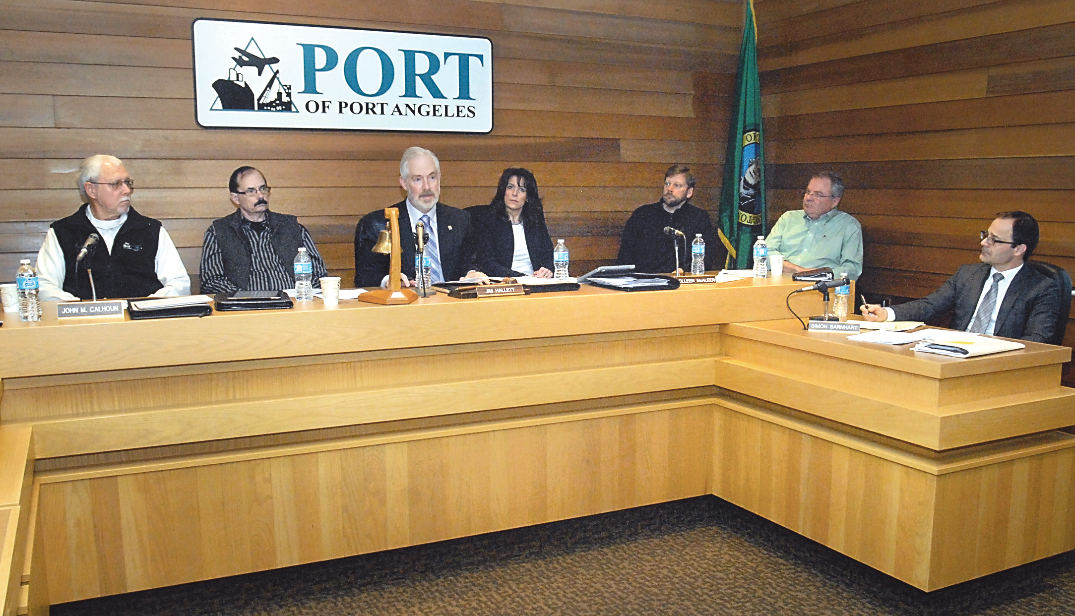 Commissioners from the Port of Port Angeles and Clallam County meet in a joint session Tuesday in the ports meeting room in Port Angeles. Included in the session were