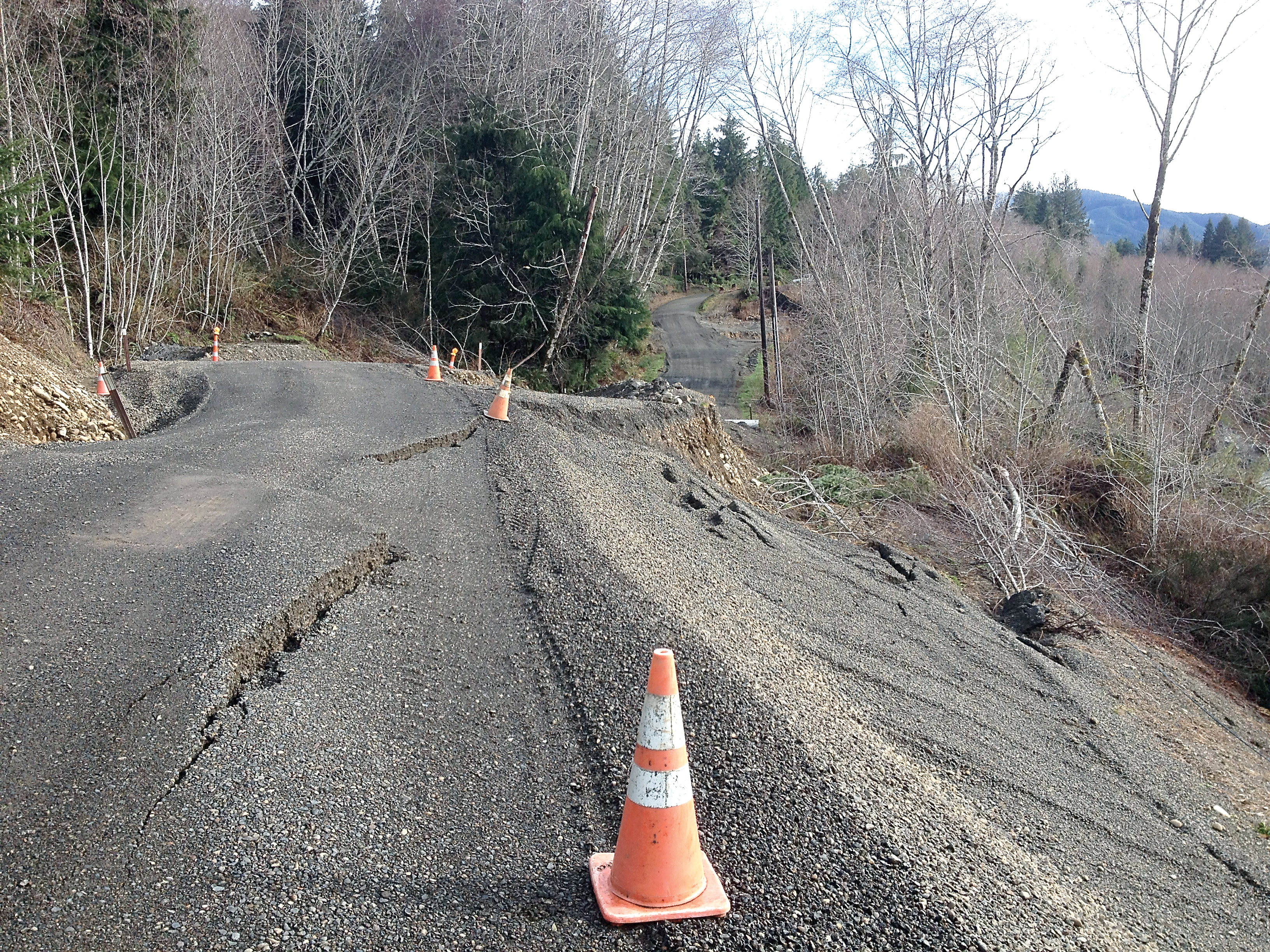 A stretch of Undie Road near Forks was damaged by fall and winter storms. (Monte Reinders/Jefferson County Public Works)