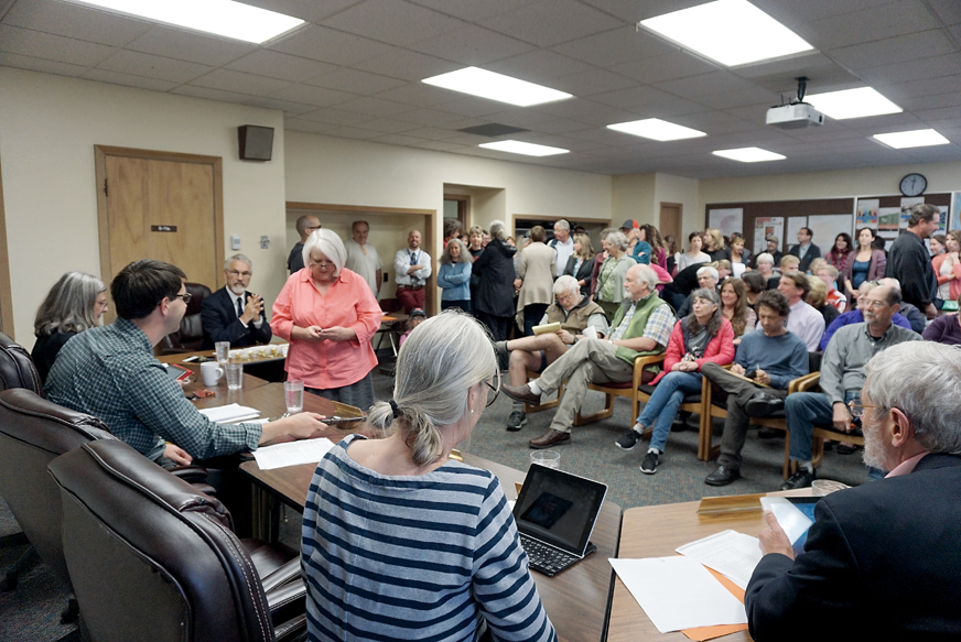 More than 100 people attended Monday night’s Port Townsend School Board meeting. — Charlie Bermant/Peninsula Daily News ()
