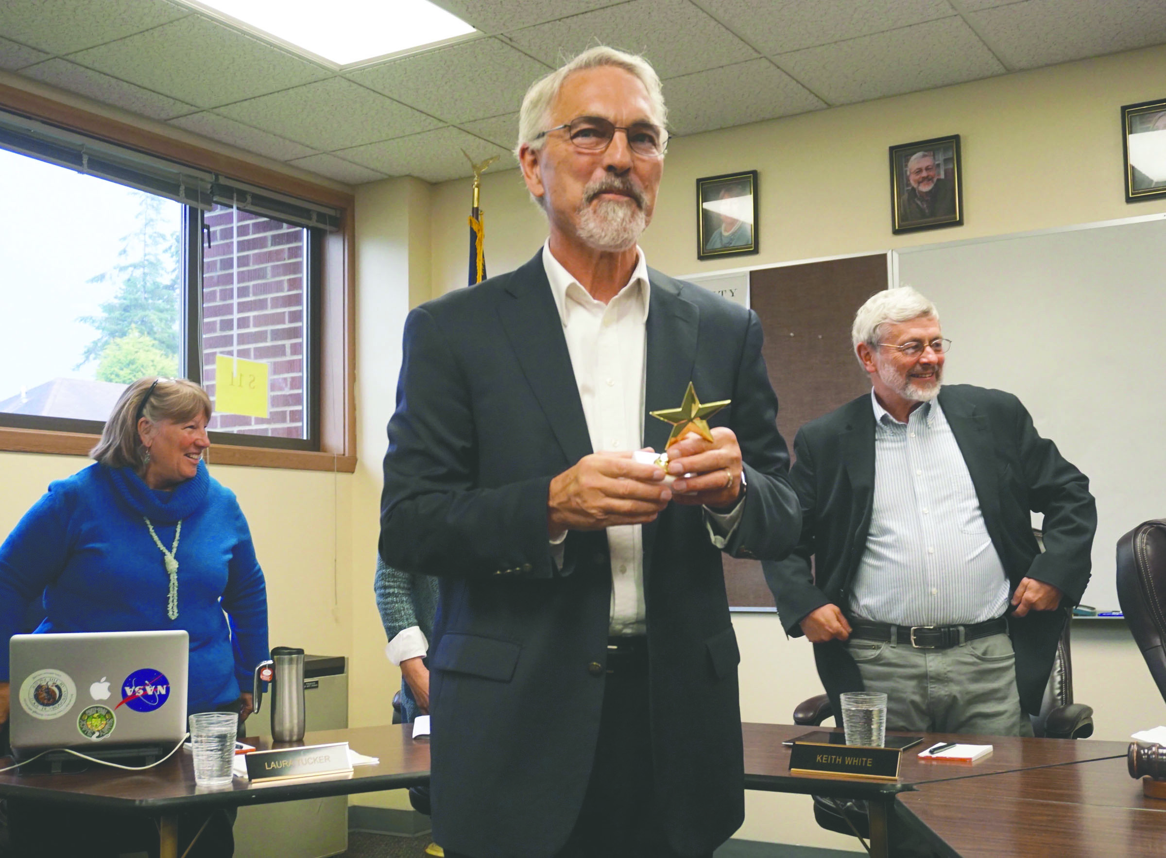 Port Townsend School Superintendent David Engle attended his final School Board meeting Monday