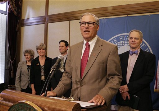 Gov. Jay Inslee is joined by House and Senate leaders Saturday afternoon as he discusses an outline of an agreement they say has been reached on a new two-year state budget in Olympia