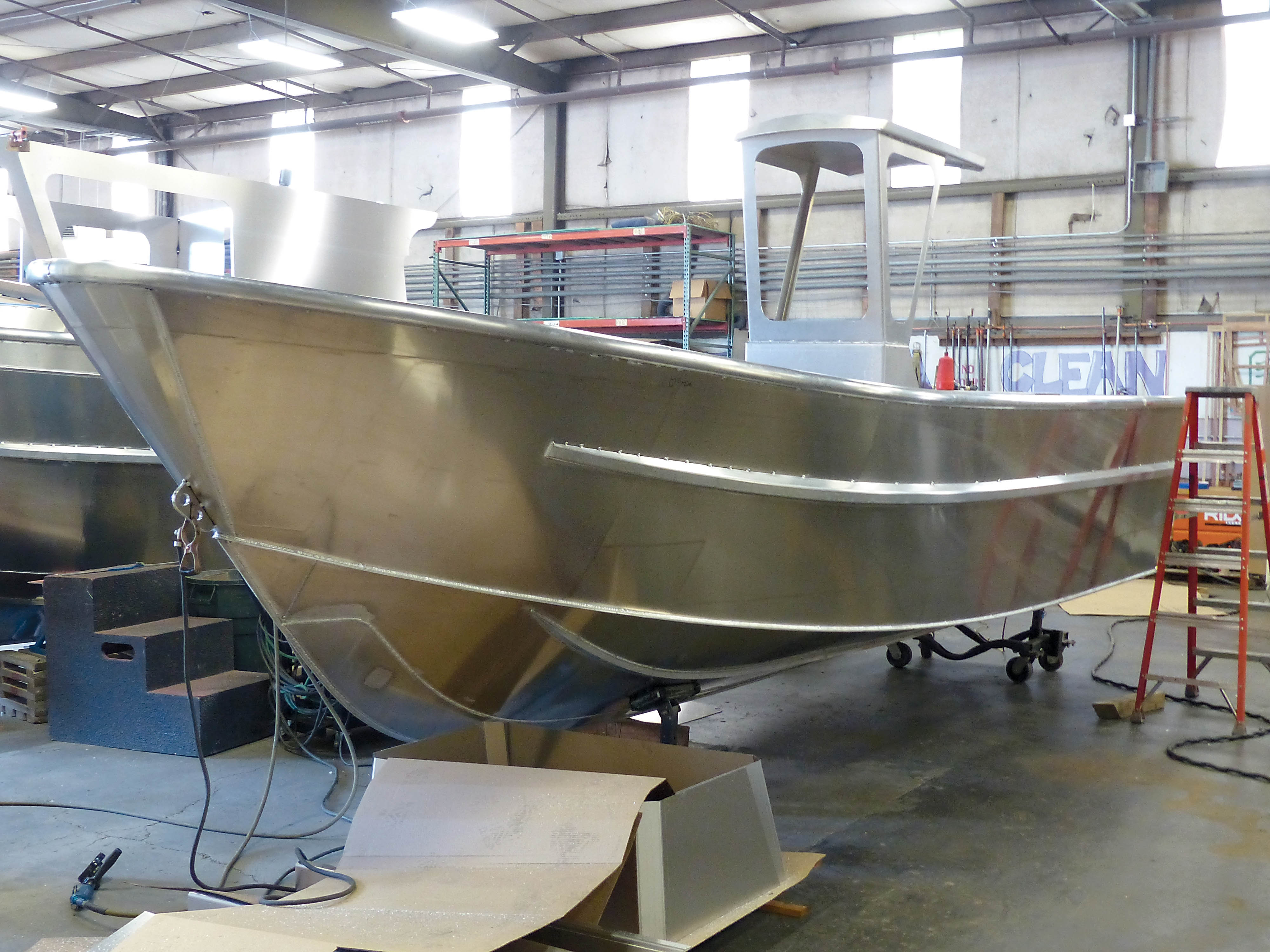 A 23-foot mono-hull boom boat built by Lee Shore Boats soon will be shipped to United Arab Emirates. —Photo by David G. Sellars/for Peninsula Daily News