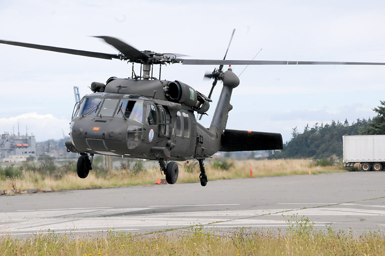 Washington Army National Guard aviation officials trained the Navy Reserve Security Forces at Naval Magazine Indian Island in the use of the UH-60 Black Hawk helicopter. — Naval Magazine Indian Island ()