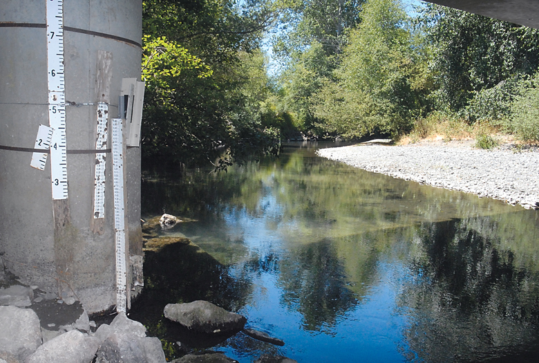 The Dungeness River flows under the Anderson Road bridge near the Old Dungeness Schoolhouse north of Sequim on July 29