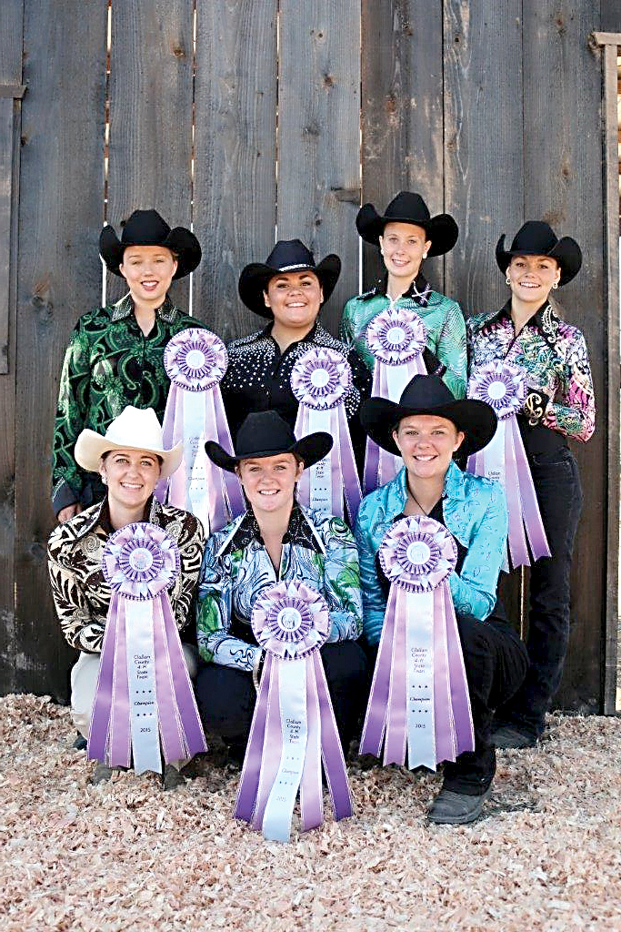Blue ribbons won by all Clallam County Senior Division Performance 4-H riders at this year’s State Fair in Puyallup. In front row from left are Cassidy Hodgin
