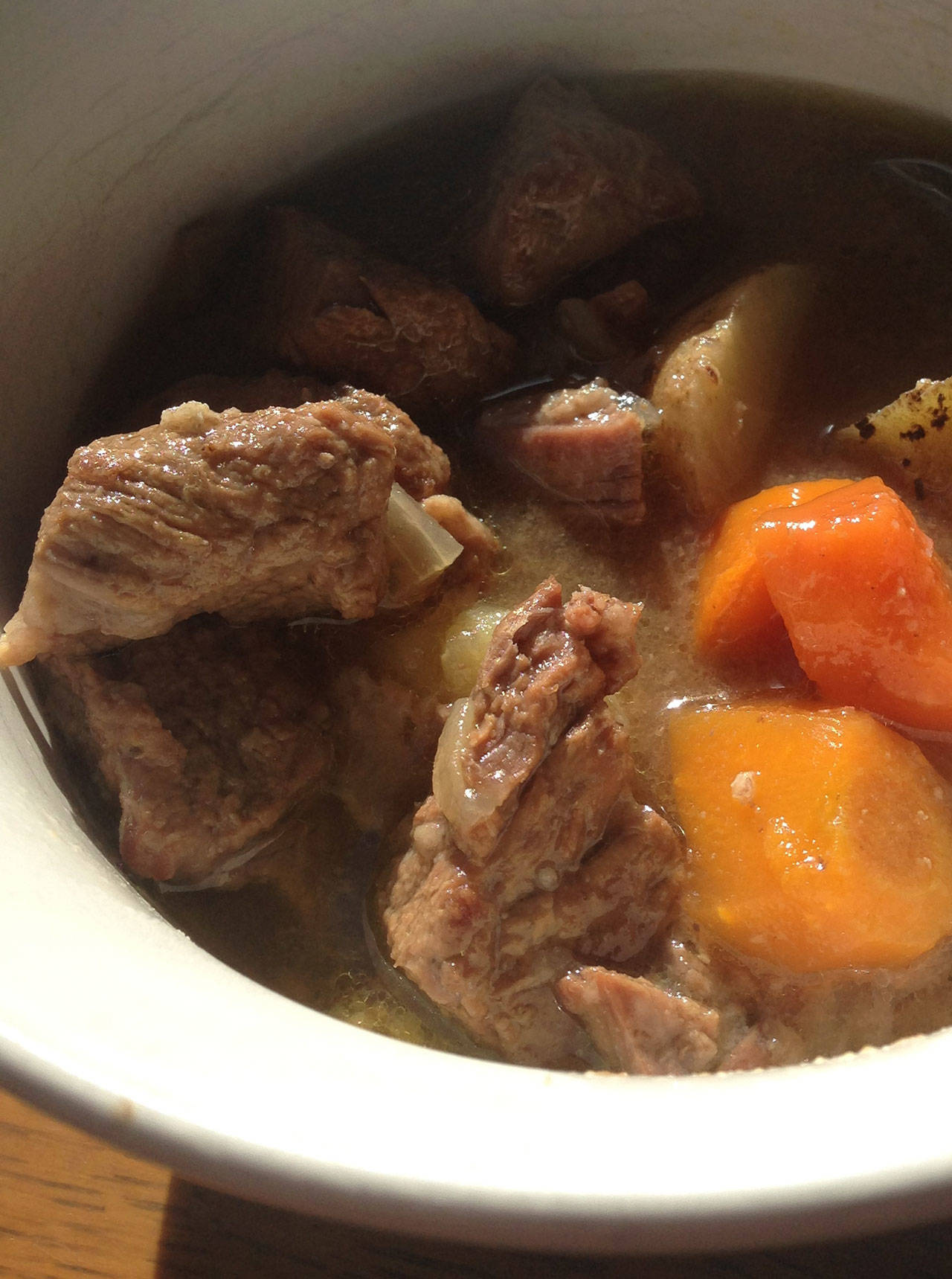Beef stew awaits eating. (Carrie Sanford/for Peninsula Daily News)