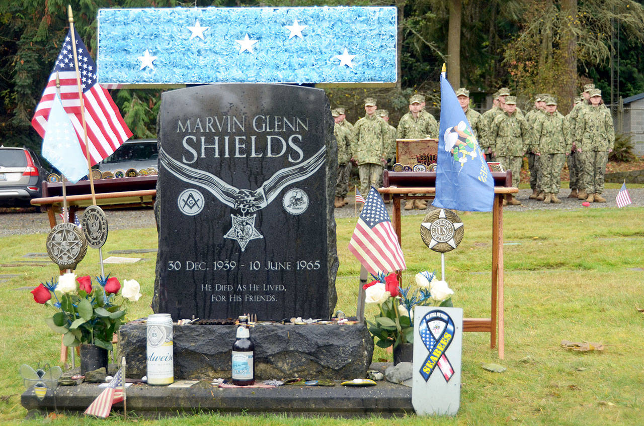 Marvin G. Shields of Port Townsend, the only Navy Seabee awarded the Medal of Honor was honored on Saturday at a Veterans Day event in Gardiner. (Cydney McFarland/Peninsula Daily News)